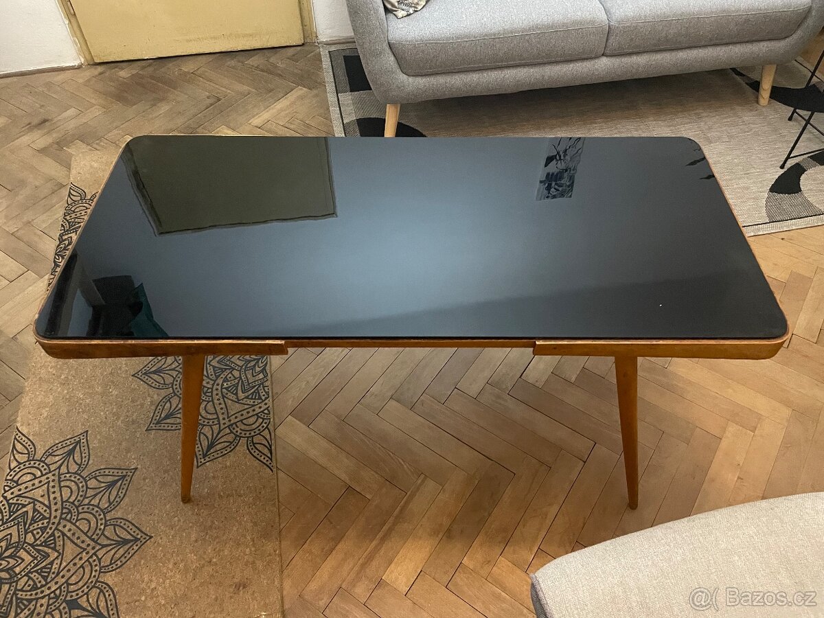 Vintage starý stůl s černým sklem - 2