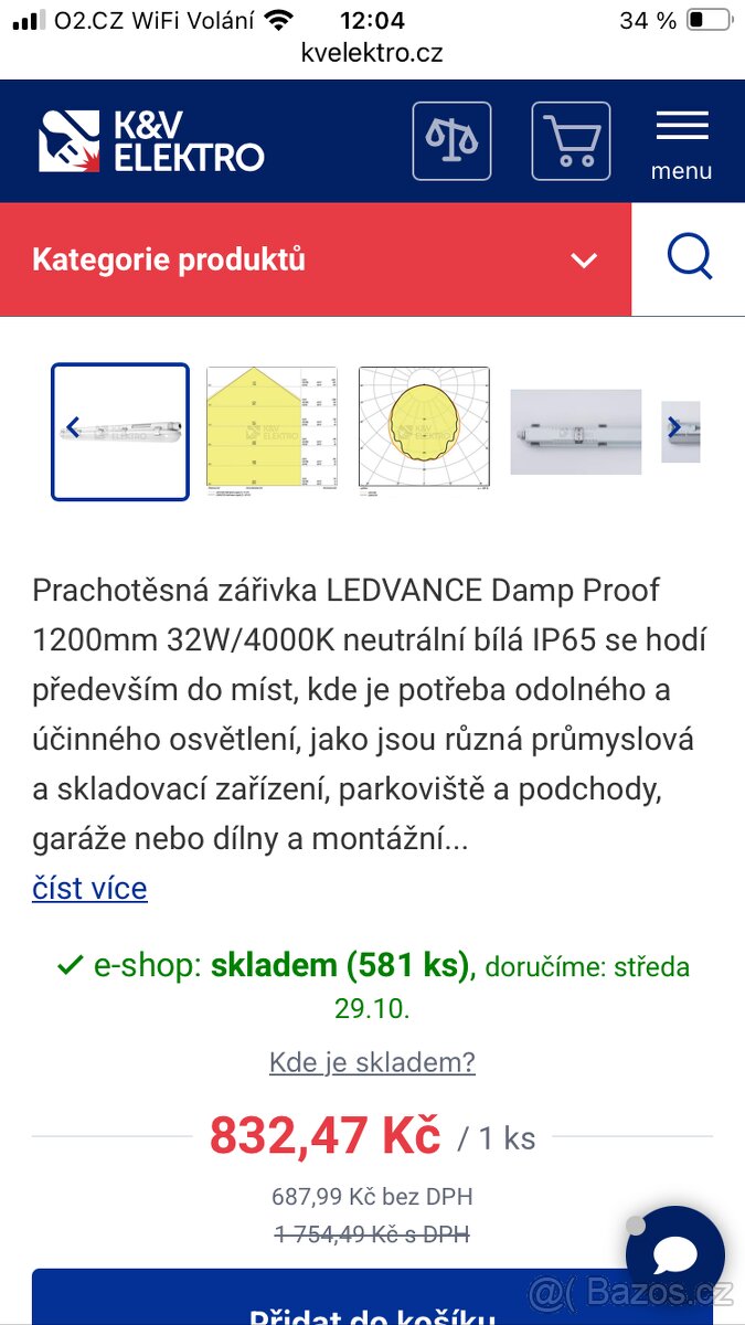 PRODÁNO LEDVANCE Damp Proof 1200mm 32W/4000K neutrální bílá - 2