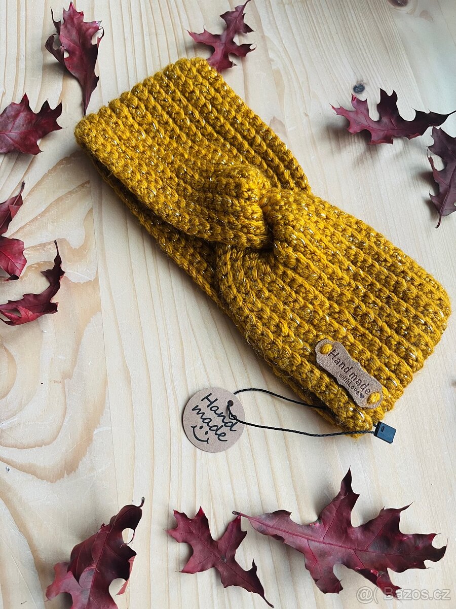 Háčkovaná čelenka - hořčicová 2. - 2