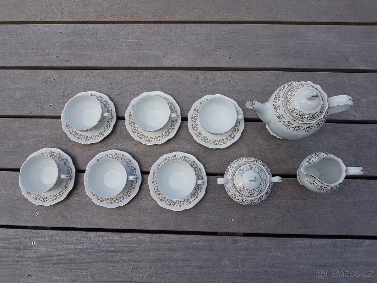 Starý porcelánový čajový servis, kompletní set, - 2