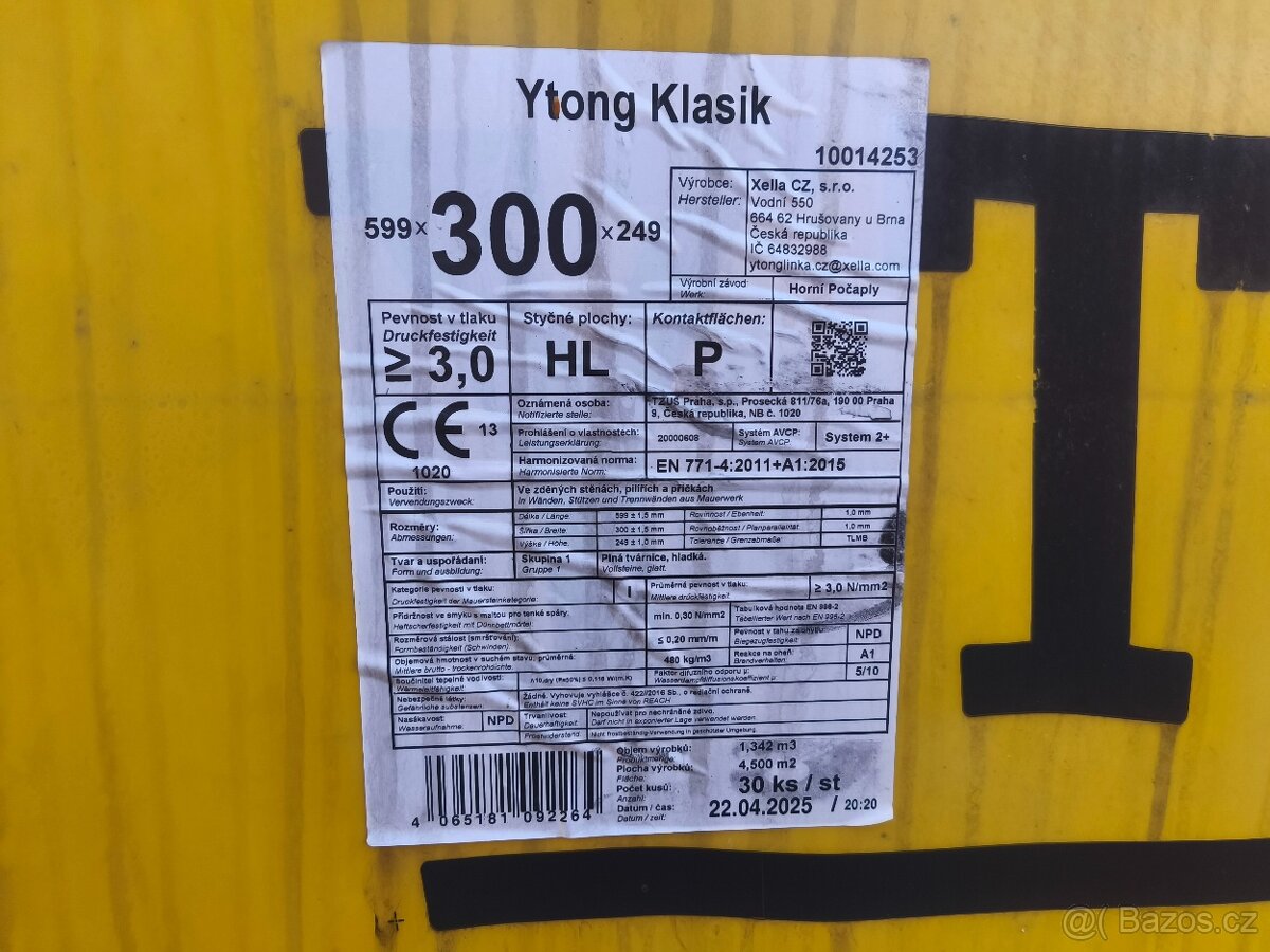Ytong Klasik 300x249x599 hl. P2-500 (30ks/pal) - 2