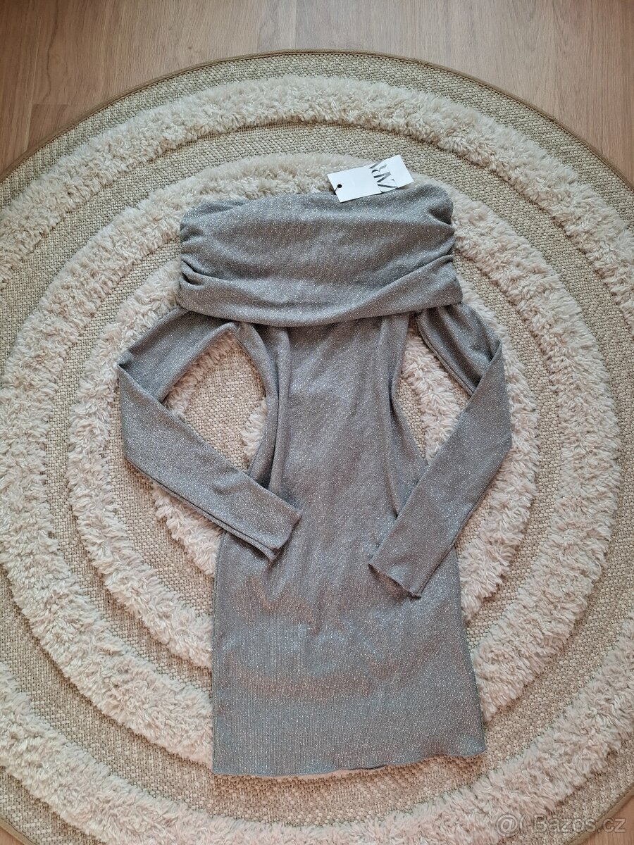 Třpytivé off shoulder šaty Zara - 2