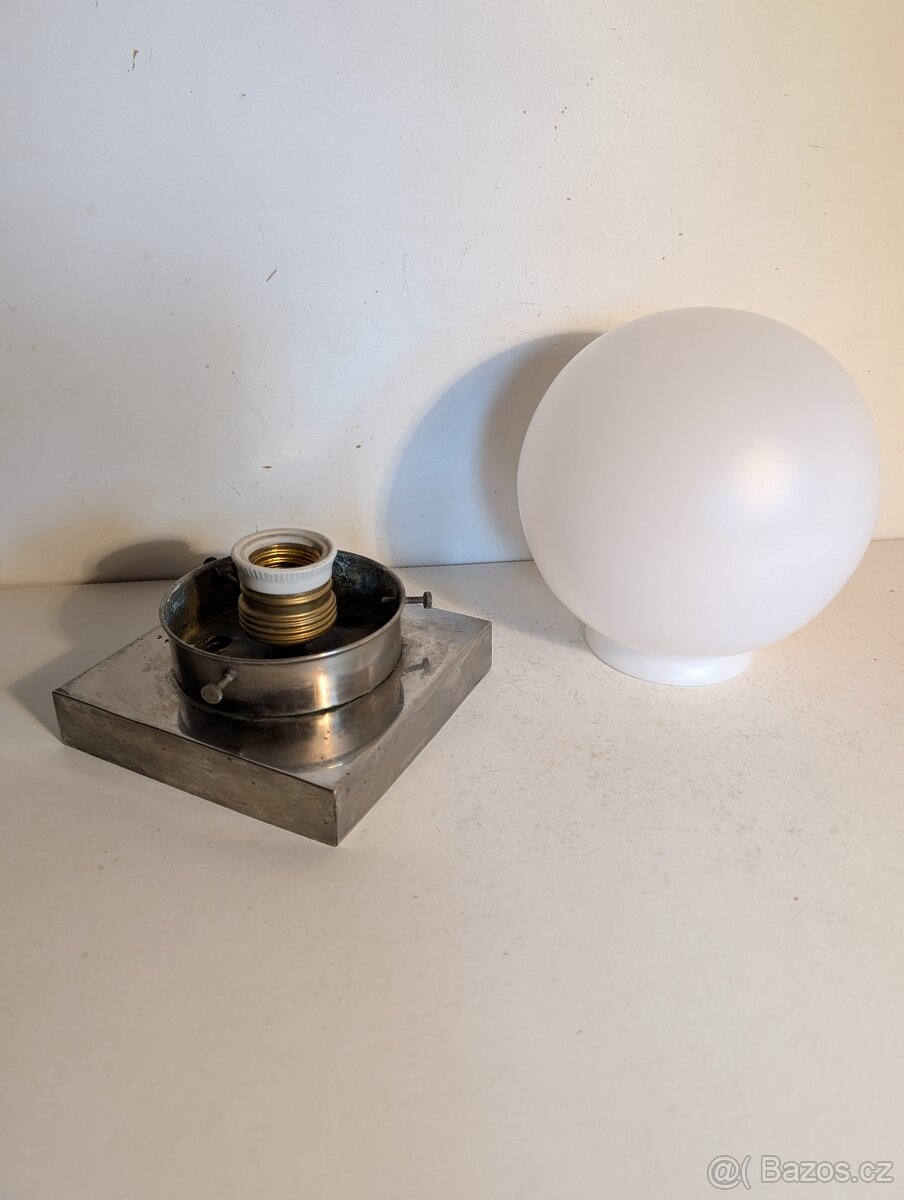 lustr z niklované mosazi, Art Deco stropnice matové stínidlo - 2