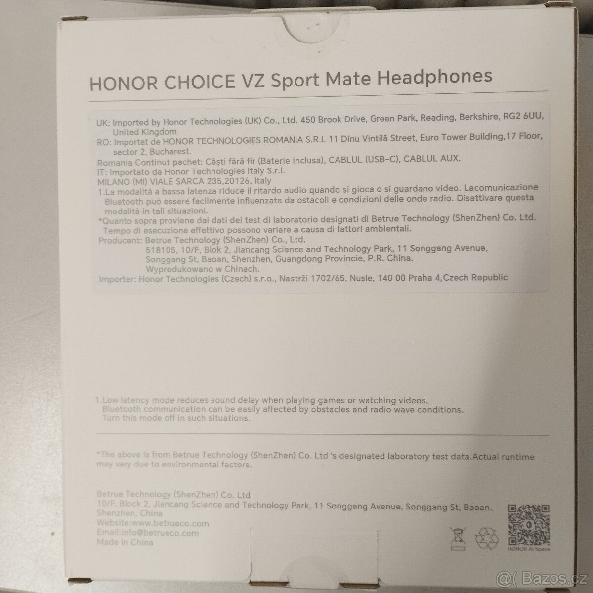 Prodám bezdrátová sluchátka honor - 2