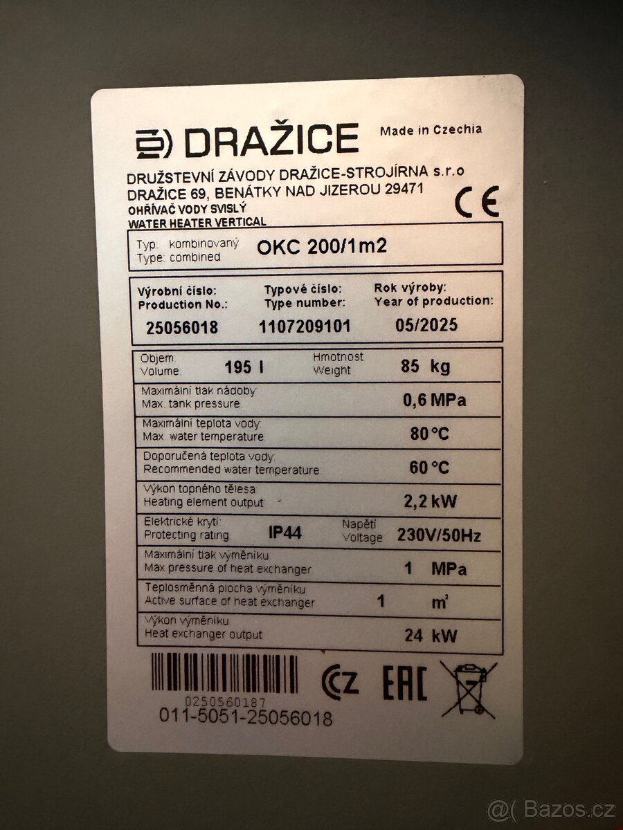 Dražice OKC 200/1m² 195 l – v záruce, jako nový - 2