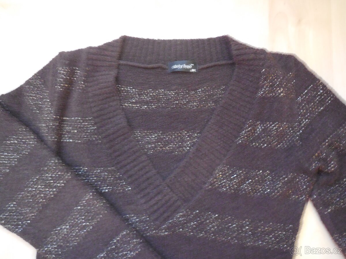 Tmavě hnědý svetr s pruhy ze zlatých nitek - 2