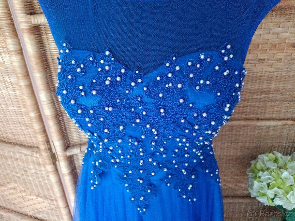 Modré společenské šaty v. 38 - 2