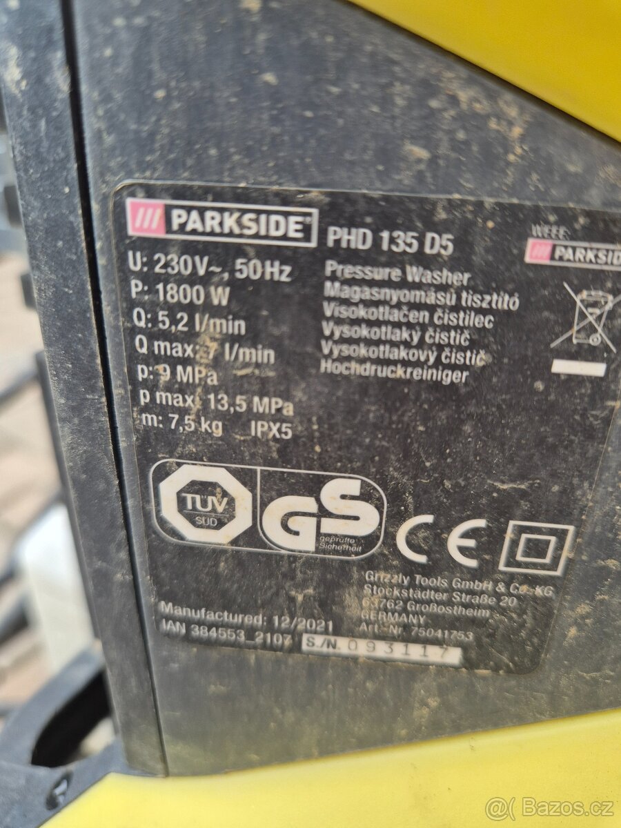 Vysokotlaký čistič parkside PHD 135 D5 - 2