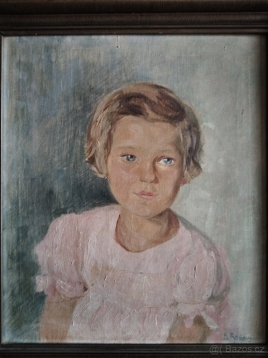 obraz HOLČIČKA V RŮŽOVÝCH ŠATECH, olej, B. Radová - 2