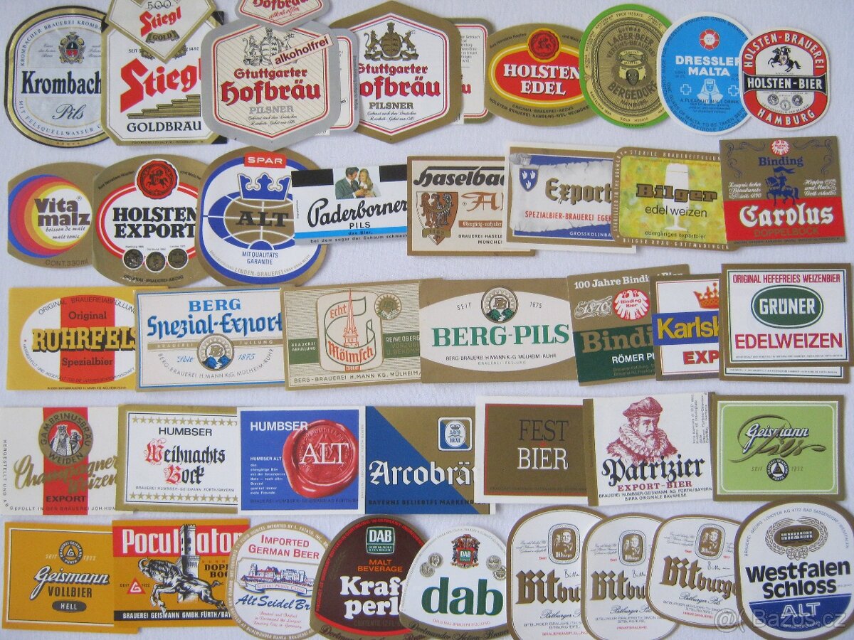 staré pivní etikety Německo 62ks - 2
