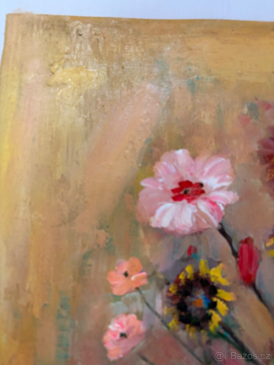 kvety v tyrkysove vaze - olejomalba 61 x 76 cm - 2