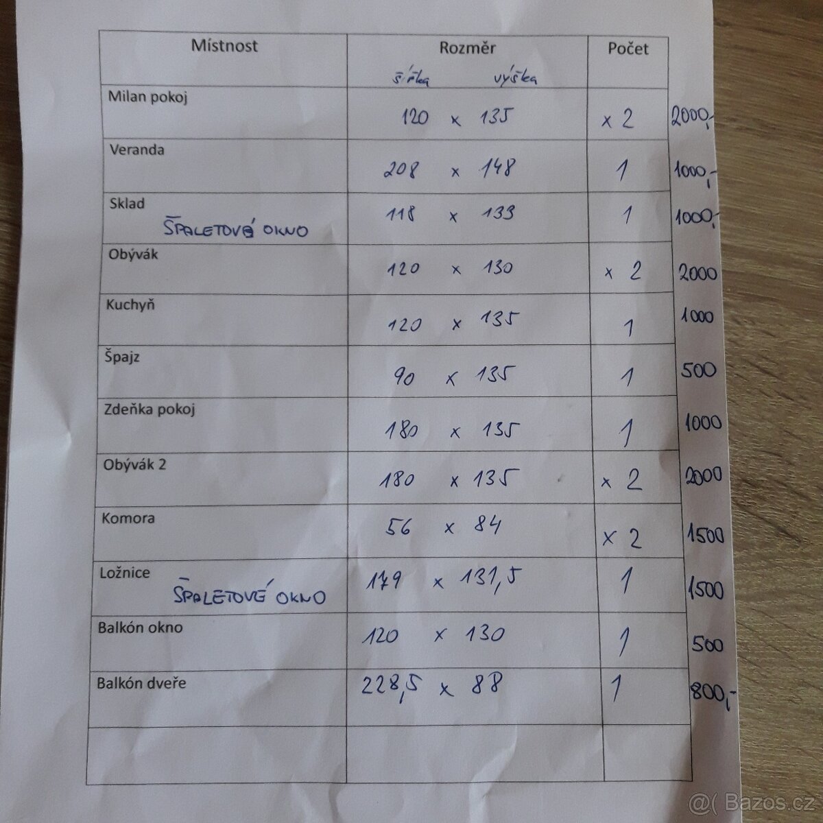 Prodám použité vyndaná okna,viz seznam - 20