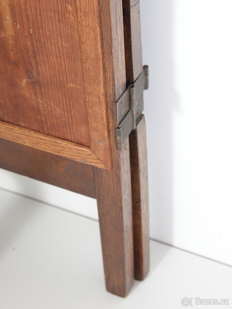 Secesní Dubový Paraván Zástěna Papoušek Ara Restaurováno - 20