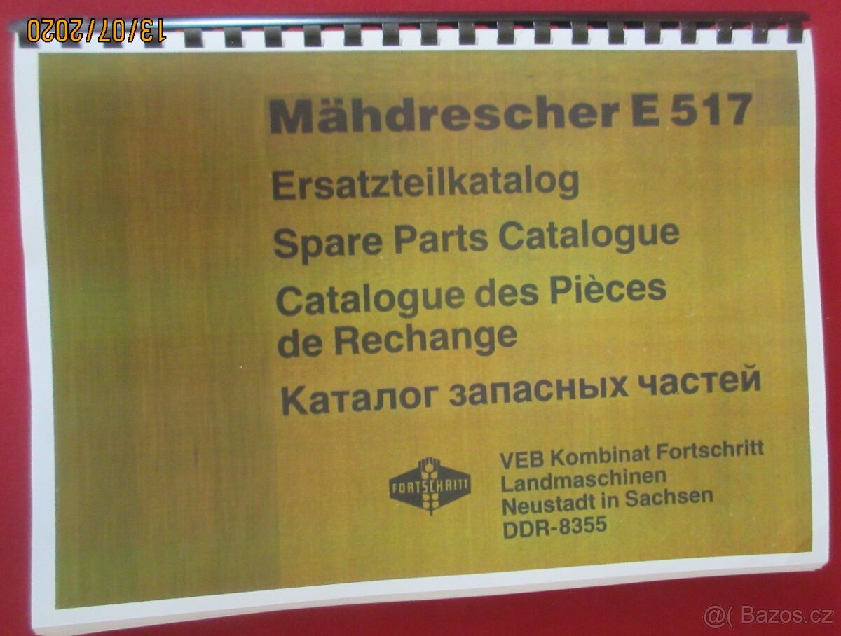 Kombajn E 514 návod + kat. dílů + katalog dílů motor IFA - 20