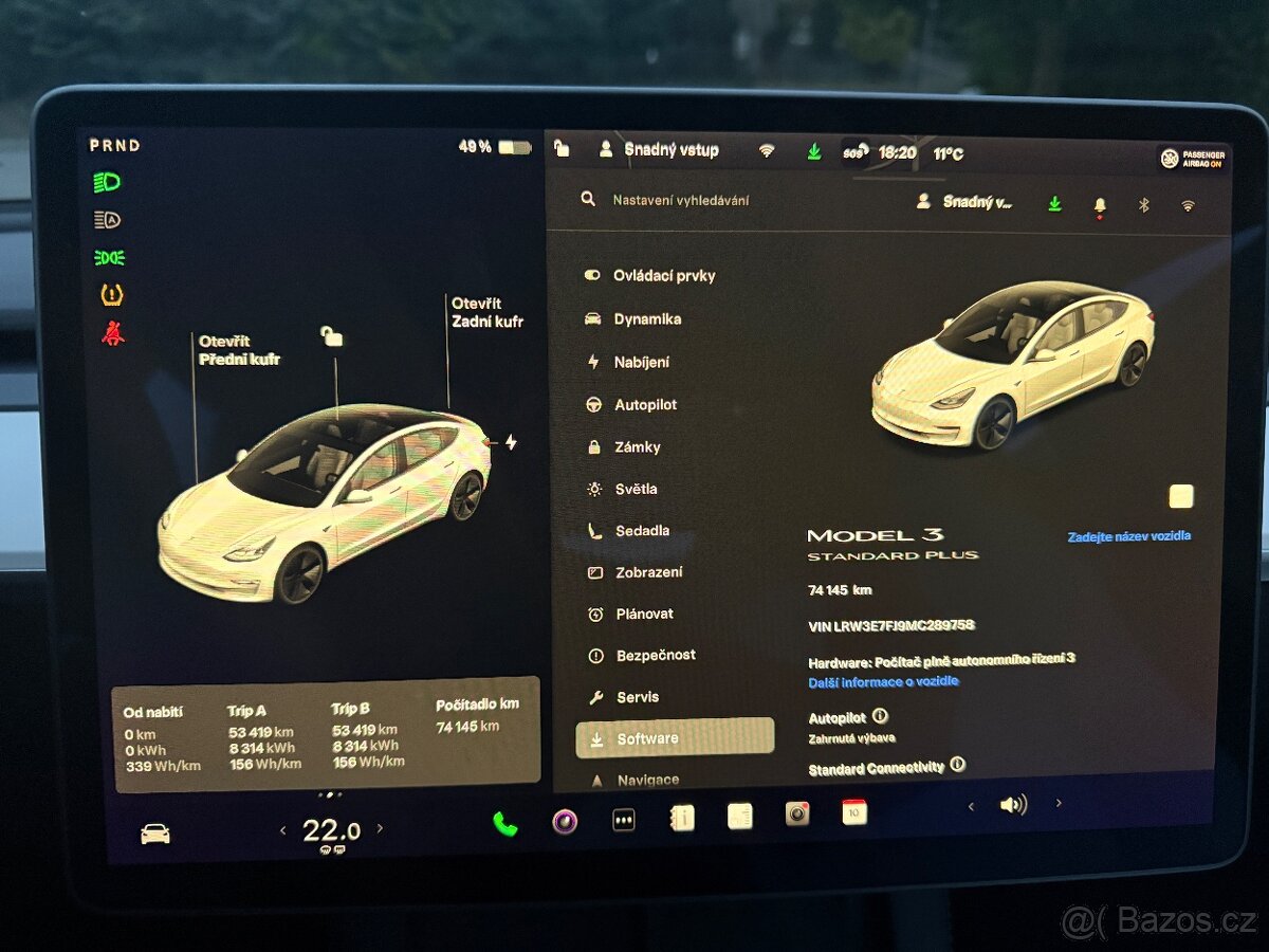 TESLA MODEL 3 SR+ 08/2021 74134KM SOH 92% BÍLÝ INTERIÉR - 20