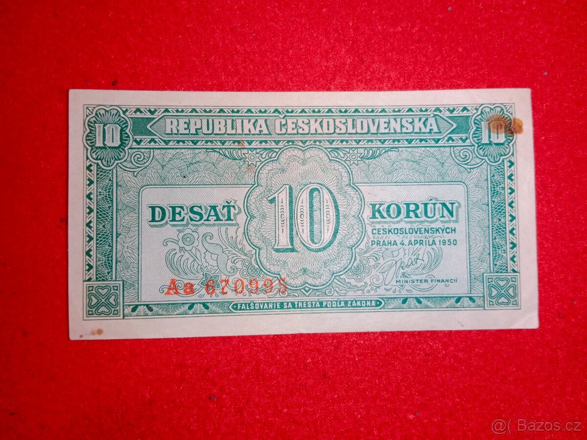 2 ) Československé bankovky 10 ks + 1 ks - celkem 11 ks - 20