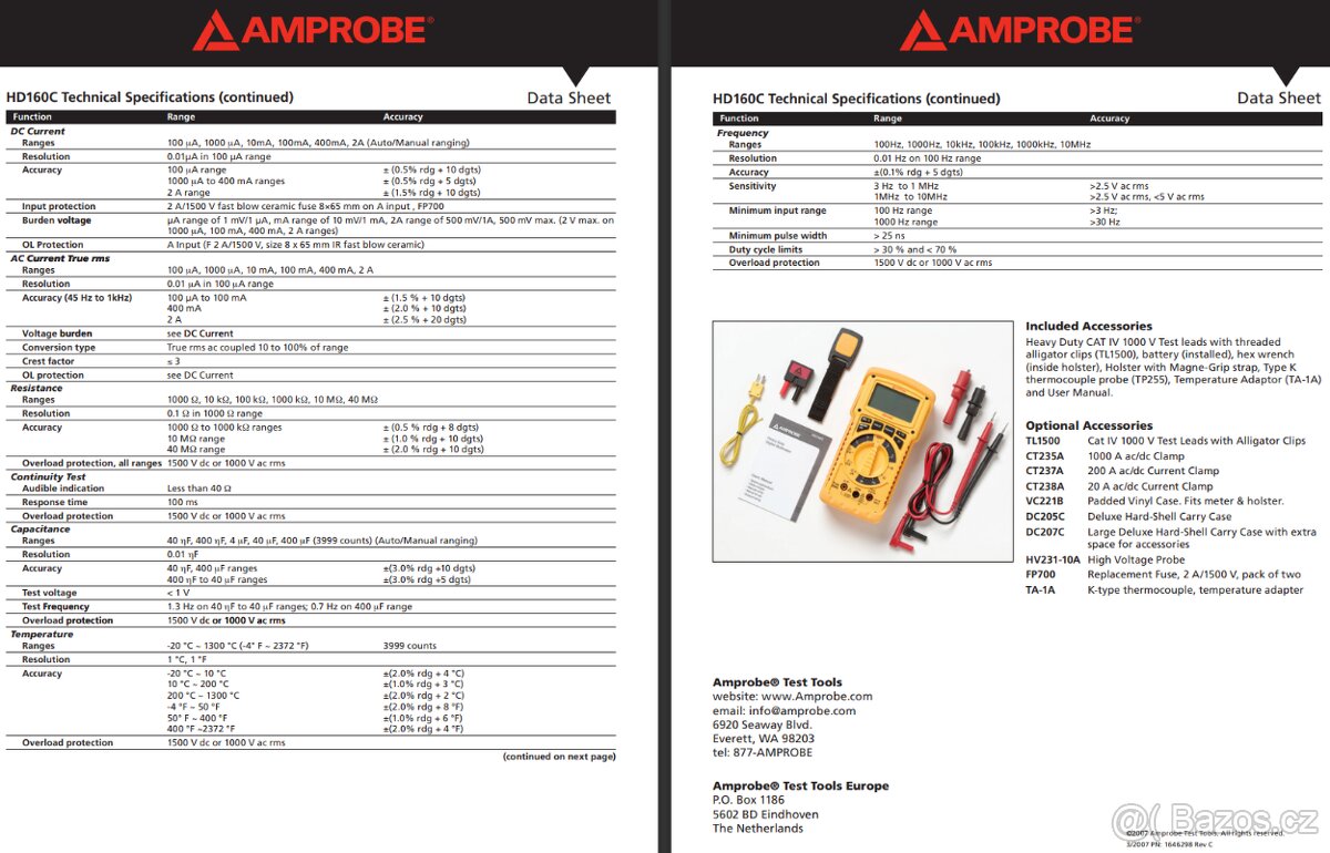 Nerozbitný multimetr AMPROBE HD160C (až 1500 V DC) pro FVE - 20
