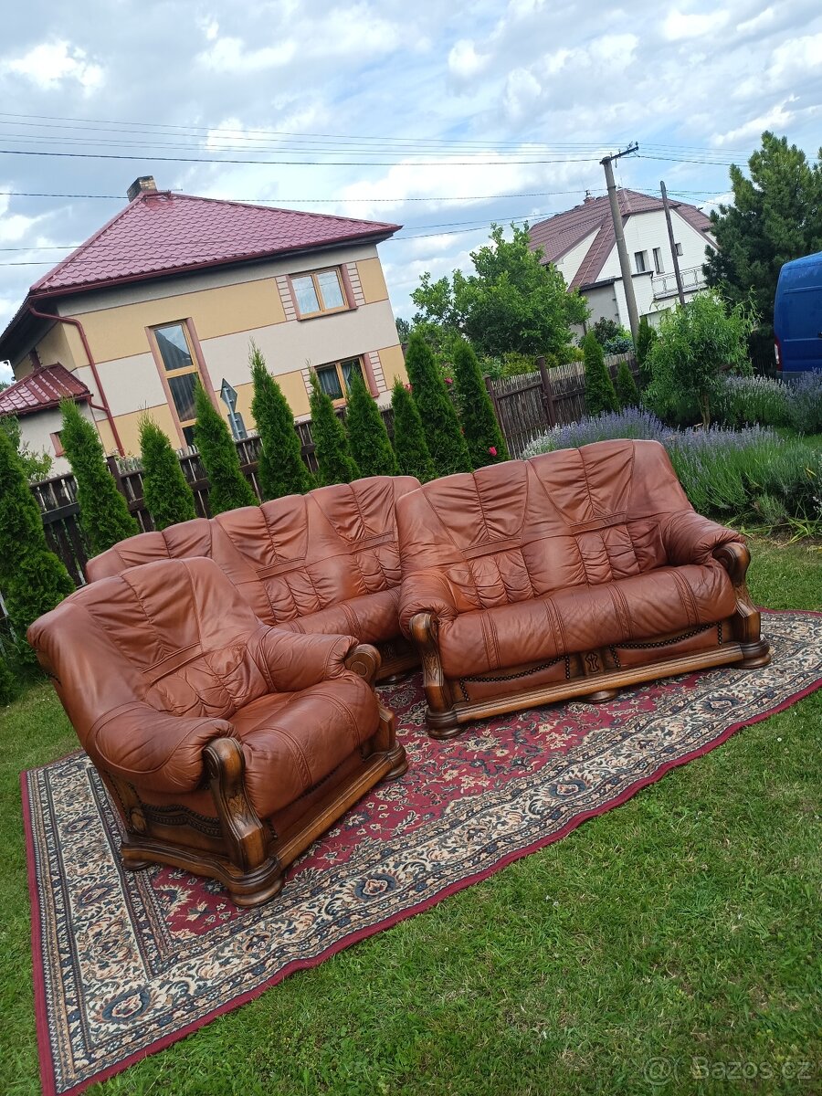 Kožená rustikální sedací souprava 3 - 2 - 1 .TOP STAV . - 20