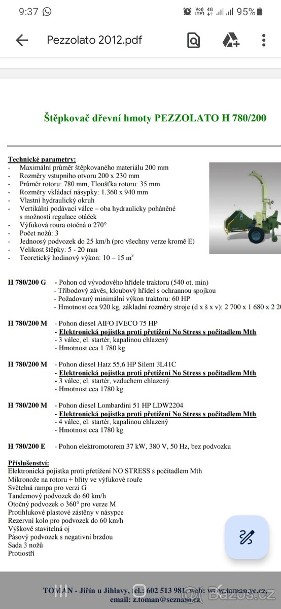 Prodám štěpkovač za traktor Pezzolato H 780/200 - 20