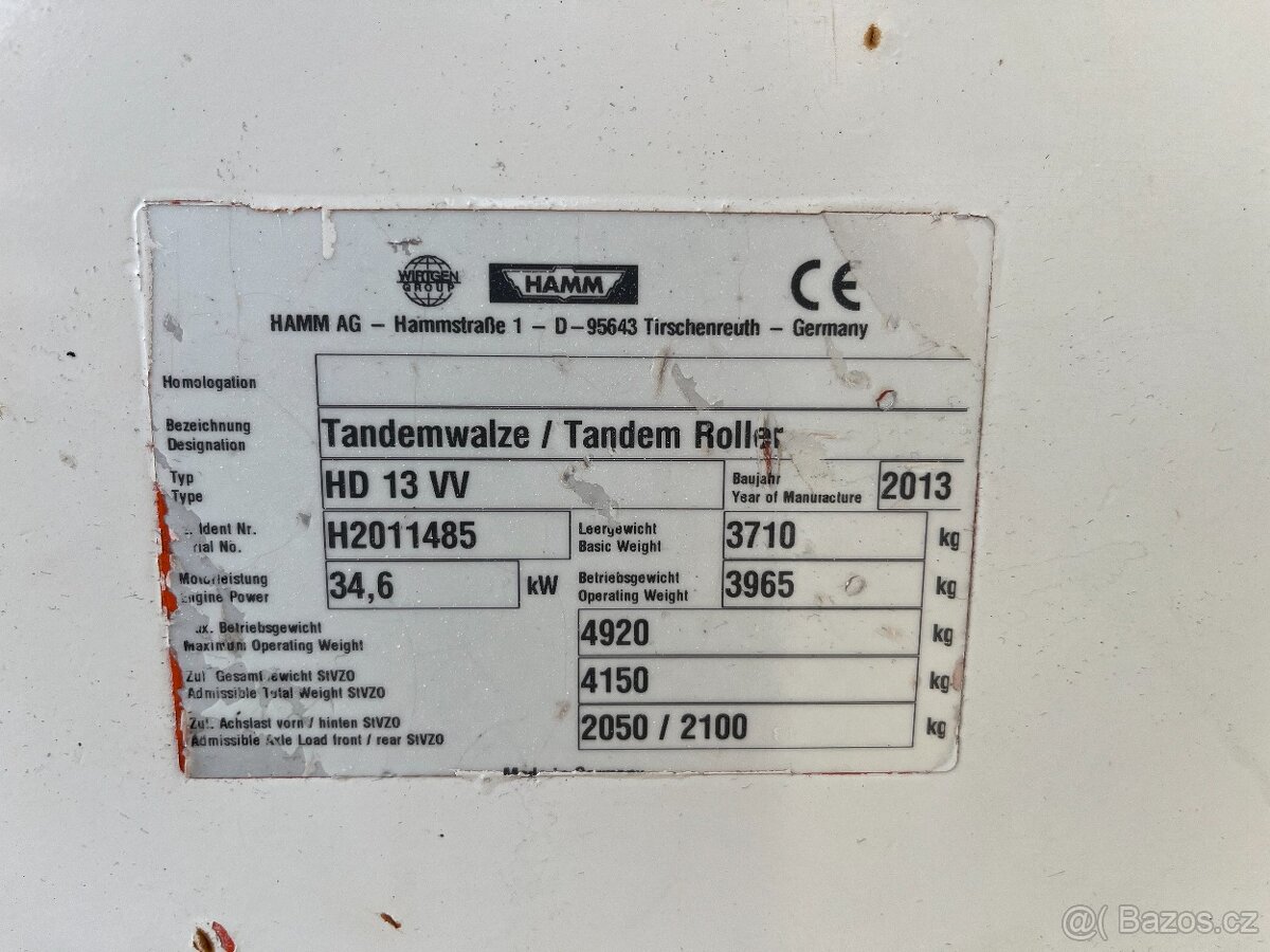 Vibrační válec zlomený ocelový Hamm HD 13 VV, Bomag - 20