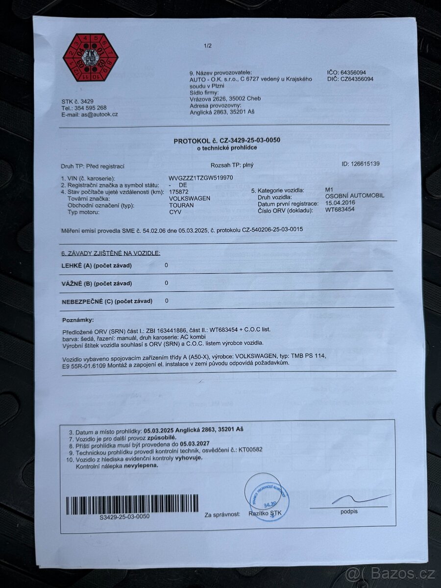 VW Touran III, rok 2016, 1.2TSI 81 kW, servis VW, 177.171 km - 20