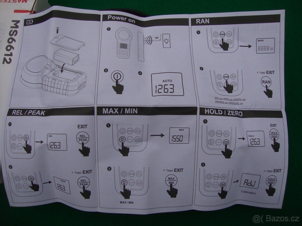 Mastech MS6612 Profesionální Luxmetr 0 - 200 000 Lux nový - 20