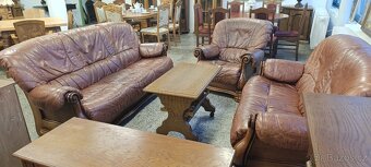 Kožená sedací souprava 3 + 2 + 1, nábytek z masívu - 20