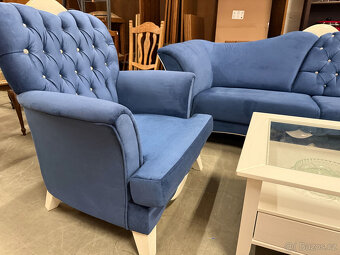 Modrá souprava 3+1+1 v Glamour Miladi stylu - 20