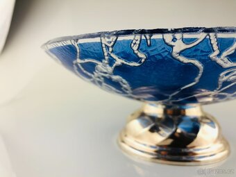 Modrá skleněná umělecká mísa na kovovém podstavci (NP012) - 20