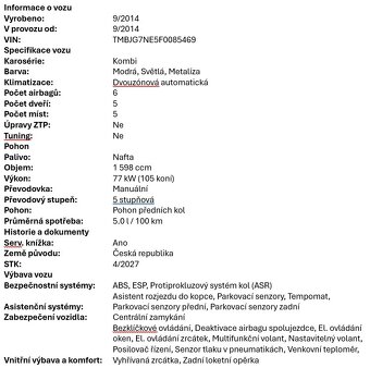 ŠKODA OCTAVIA Combi III, 77 kw, nafta + příslušenství - 20
