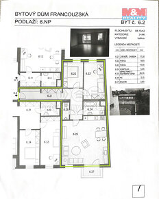 Pronájem bytu 3+kk, 88 m², Brno, ul. Francouzská - 20