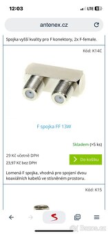 Prodám nepouž.anténní konektory,redukce,spojky,přechodky F-I - 20