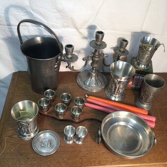 sbírka cínu pohár číše svícen mísa džber Cín - punc - 20