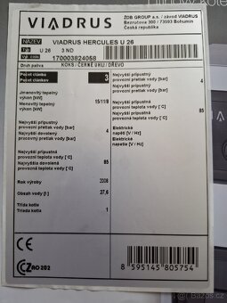 Viadrus Hercules U26, informace na štítku - 2