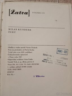 Milan Kundera – Žert (1967), první vydání – knihovní výtisk - 2