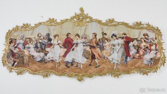 Zámecký obraz - Ples - Gobelín - bronzový rám - 2