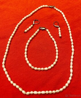 Náhrdelník, náramek, náušnice - pravé perly 4-5 mm - 2