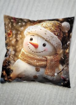 Vánoční látkový povlak na polštář "Sněhulák" 45x45 cm - 2