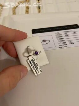 Zlatý prsten nové zlato Diamant + Ametyst - 2