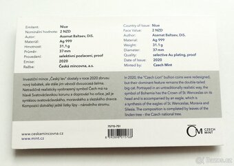 stříbrná mince - Český lev 2020 PROOF - číslovaný - 2