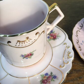 Růžový porcelán ručně malovaný 14K zlato Leander Loučky - 2
