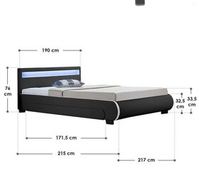 Čalouněná postel s LED osvícením a úložným prostorem 180x200 - 2