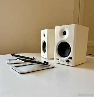 Edifier MR4 monitor speakers (white) with Kanto S4 stands - 2