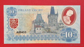 Bankovka 10 korun OBLAST ČECHY PRAHA, číslo A00453, UNC - 2