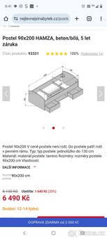 Postel 90x200 s roštem - 2