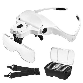 Nepožitá náhlavní lupa s 5 čočkami a LED světlem - 2