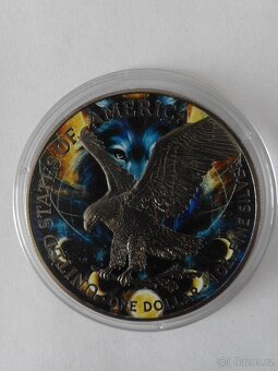 Stříbrná , číslovaná ,kolorovaná mince vlk, 1 oz - 2