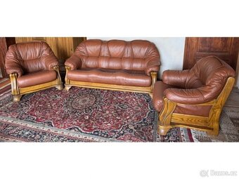 Dubová rustikální kožená souprava 3+1+1, 3791 - 2