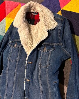 PÁNSKÁ DENIM JEANS TEPLÁ STYLOVÁ BUNDA S KOŽEŠINOU XL - 2
