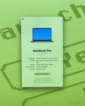 MacBook Pro 16” 2019 CTO/16GB RAM/i7/512GB SSD/ Záruka - 2